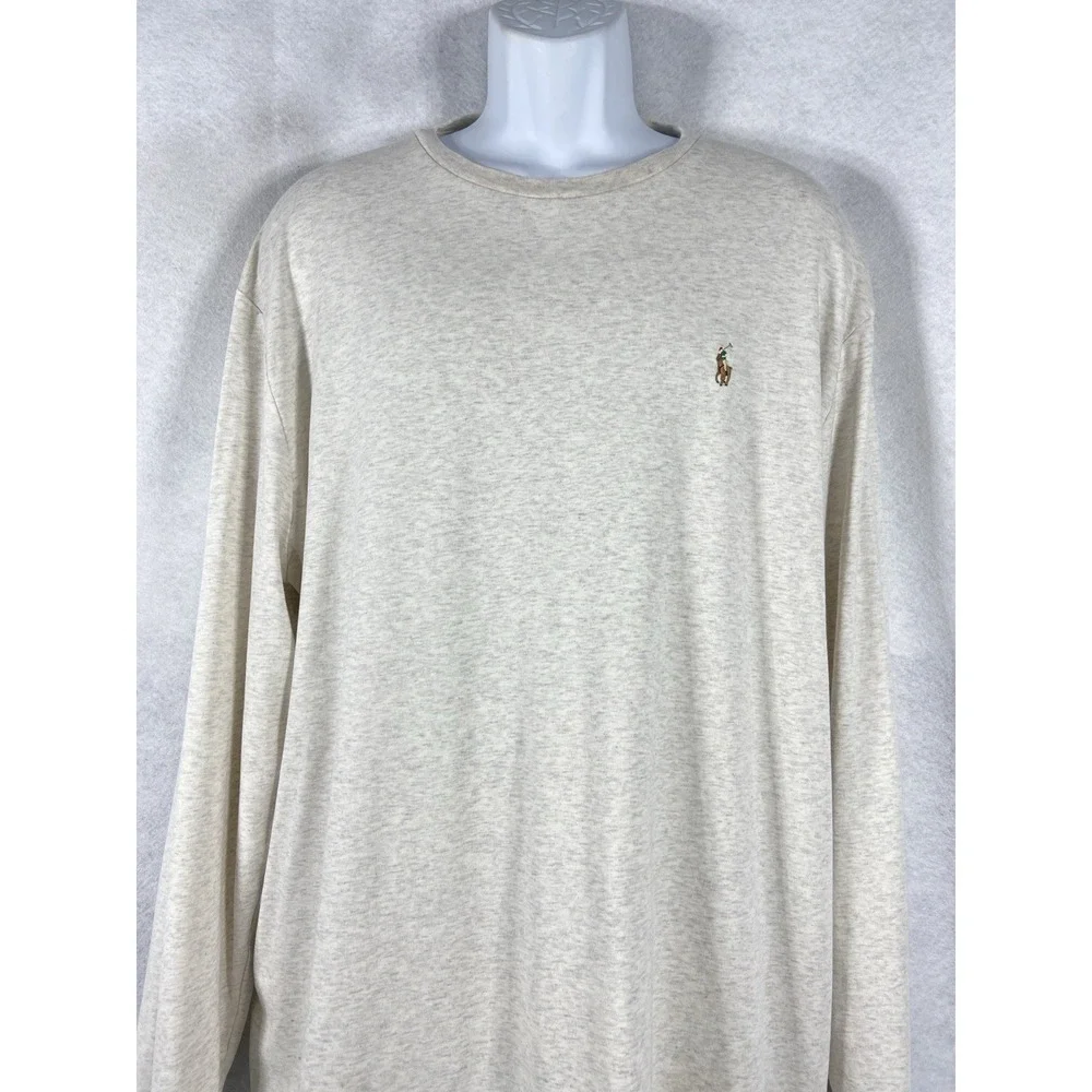 Polo Ralph Lauren Shirt Men's XL Beige T-Shirt Long Sleeves Cotton Crew Neck